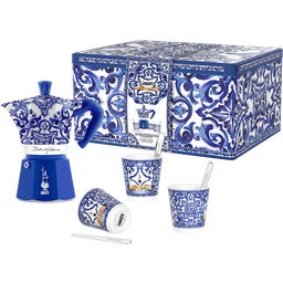 Geschenkbox Dolce & Gabbana Moka Express 6 Tassen Blu Mediterraneo + 3 Espressobecher und Rührstäbchen - 1 Stk