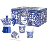 Geschenkbox Dolce & Gabbana Moka Express 3 Tassen Blu Mediterraneo + 3 Espressobecher und Rührstäbchen