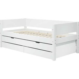 WHITE Einzelbett mit Ausziehbett und 2 Schubladen - weiß