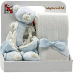 Babydecke und Schuhe Plüschbär, hellblau - 1 Stk