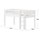 WHITE Hochbett 120 cm mit Leiter und Absturzsicherung & Querstreben - weiß