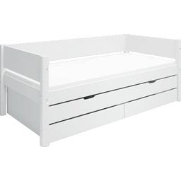 WHITE Einzelbett mit Ausziehbett und 2 Schubladen - weiß