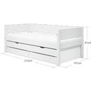 WHITE Einzelbett mit Ausziehbett und 2 Schubladen - weiß