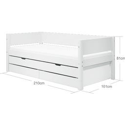WHITE Einzelbett mit Ausziehbett und 2 Schubladen - weiß