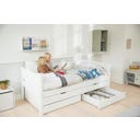 WHITE Einzelbett mit Ausziehbett und 2 Schubladen - weiß