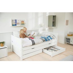 WHITE Einzelbett mit Ausziehbett und 2 Schubladen - weiß