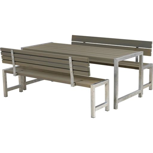 PLUS A/S Gartenset PLANKEN grau - Tisch + 2 Bänke + 2 Lehnen