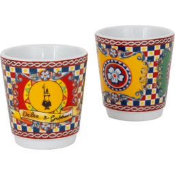 Dolce & Gabbana - Carretto Siciliano - Set Moka Express: 2 tazas + 2 vasitos y 2 Cucharillas Doradas
