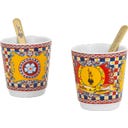 Dolce & Gabbana - Carretto Siciliano - Set Moka Express: 2 tazas + 2 vasitos y 2 Cucharillas Doradas