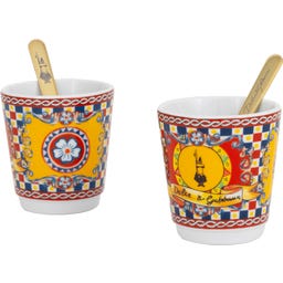 Dolce & Gabbana - Carretto Siciliano - Set Moka Express: 2 tazas + 2 vasitos y 2 Cucharillas Doradas