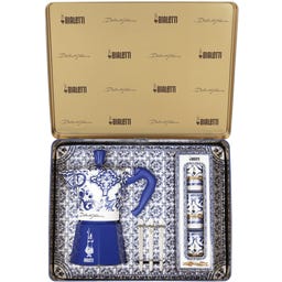 Dolce & Gabbana Moka Express 6-cup Blu Mediterraneo Gift Set + 3 Espresso Cups & Stirrers