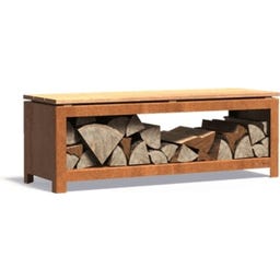 FORNO Cortenstahl-Holzaufbewahrung LOGG Seat - 120 x 40 x 43 cm