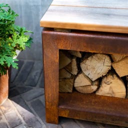 FORNO Cortenstahl-Holzaufbewahrung LOGG Seat