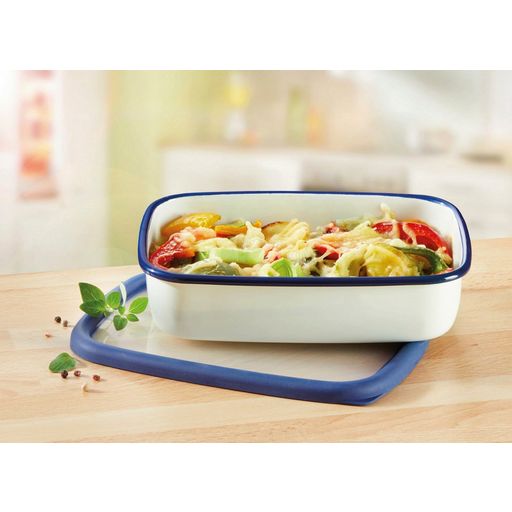 Enamel Food Storage Container with Lid - Flat - L