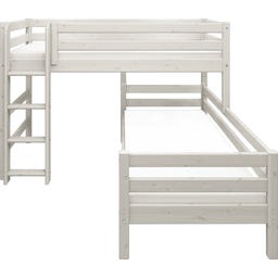 CLASSIC Etagenbett 143 cm mit Leiter und Absturzsicherung - Weiß lasiert
