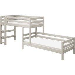 CLASSIC Etagenbett 143 cm mit Leiter und Absturzsicherung - Weiß lasiert