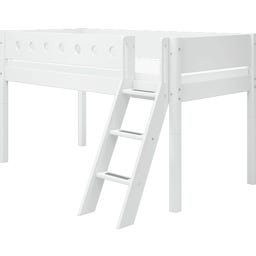 WHITE Mid-High Bed with Inclined Ladder, 90 x 200 cm - 
