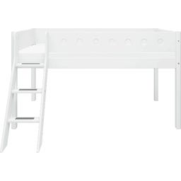 WHITE Mid-High Bed with Inclined Ladder, 90 x 200 cm - 