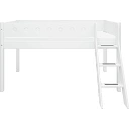 WHITE Mid-High Bed with Inclined Ladder, 90 x 200 cm - 