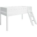 WHITE Mid-High Bed with Inclined Ladder, 90 x 200 cm - 