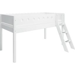 WHITE Mid-High Bed with Inclined Ladder, 90 x 200 cm - 