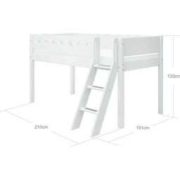 WHITE Mid-High Bed with Inclined Ladder, 90 x 200 cm - 