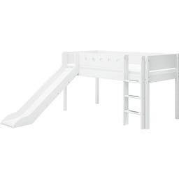 WHITE Mid-High Bed with Slide and Vertical Ladder, 90 x 200 cm - 