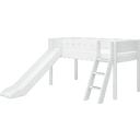 WHITE Mid-High Bed with Slide and Inclined Ladder, 90 x 200 cm - 