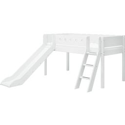 WHITE Mid-High Bed with Slide and Inclined Ladder, 90 x 200 cm - 