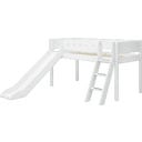 WHITE Mid-High Bed with Slide and Inclined Ladder, 90 x 200 cm - 