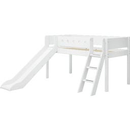 WHITE Mid-High Bed with Slide and Inclined Ladder, 90 x 200 cm - 