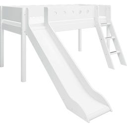 WHITE Mid-High Bed with Slide and Inclined Ladder, 90 x 200 cm - 
