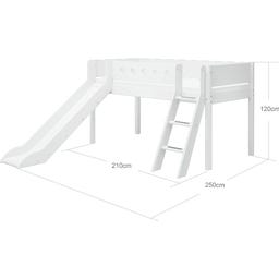 WHITE Mid-High Bed with Slide and Inclined Ladder, 90 x 200 cm - 