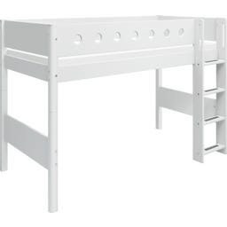 Halbhohes Bett WHITE mit senkrechter Leiter - Weiß