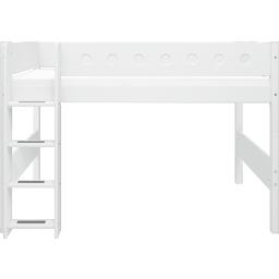 Halbhohes Bett WHITE mit senkrechter Leiter - Weiß