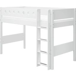 Halbhohes Bett WHITE mit senkrechter Leiter - Weiß