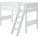 WHITE Mid-High Bed with Inclined Ladder, 90 x 200 cm - 