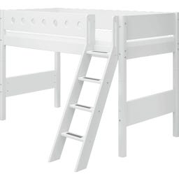WHITE Mid-High Bed with Inclined Ladder, 90 x 200 cm - 