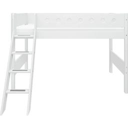 WHITE Mid-High Bed with Inclined Ladder, 90 x 200 cm - 
