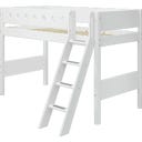 WHITE Mid-High Bed with Inclined Ladder, 90 x 200 cm - 