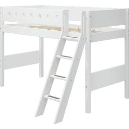 WHITE Mid-High Bed with Inclined Ladder, 90 x 200 cm - 