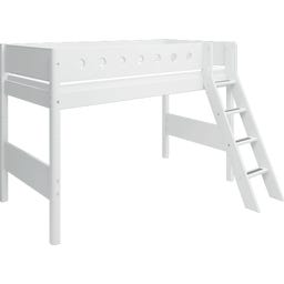WHITE Mid-High Bed with Inclined Ladder, 90 x 200 cm - 