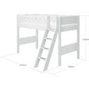 WHITE Mid-High Bed with Inclined Ladder, 90 x 200 cm - 