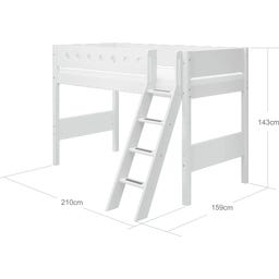 WHITE Mid-High Bed with Inclined Ladder, 90 x 200 cm - 