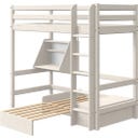CLASSIC Hochbett 184 cm mit Sofa, Schreibtisch, Leiter und Absturzsicherung - Weiß lasiert
