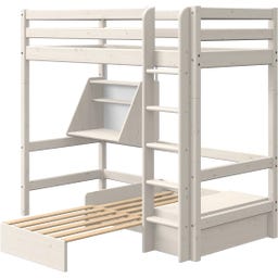 CLASSIC Hochbett 184 cm mit Sofa, Schreibtisch, Leiter und Absturzsicherung - Weiß lasiert
