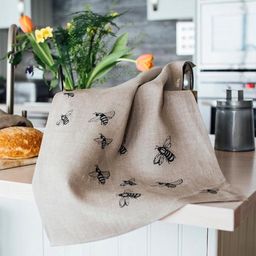 Helen Round Linen Tea Towel - Bee Design