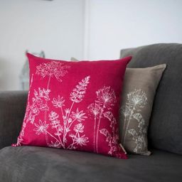 Helen Round Linen Cushion Cover - Garden Design - Red