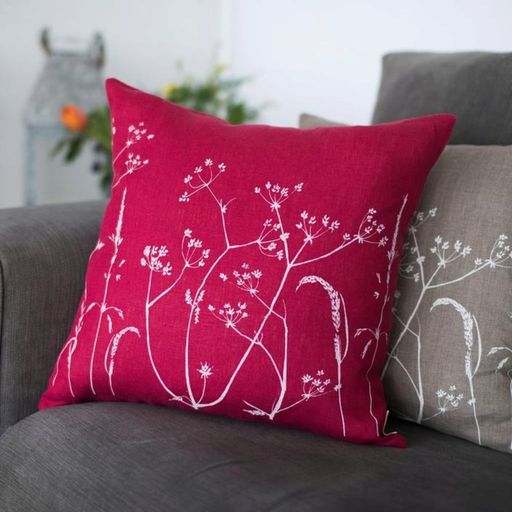 Helen Round Linen Cushion Cover - Hedgerow Design - Red