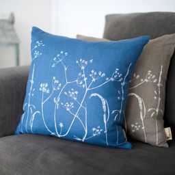 Helen Round Linen Cushion Cover - Hedgerow Design - Blue